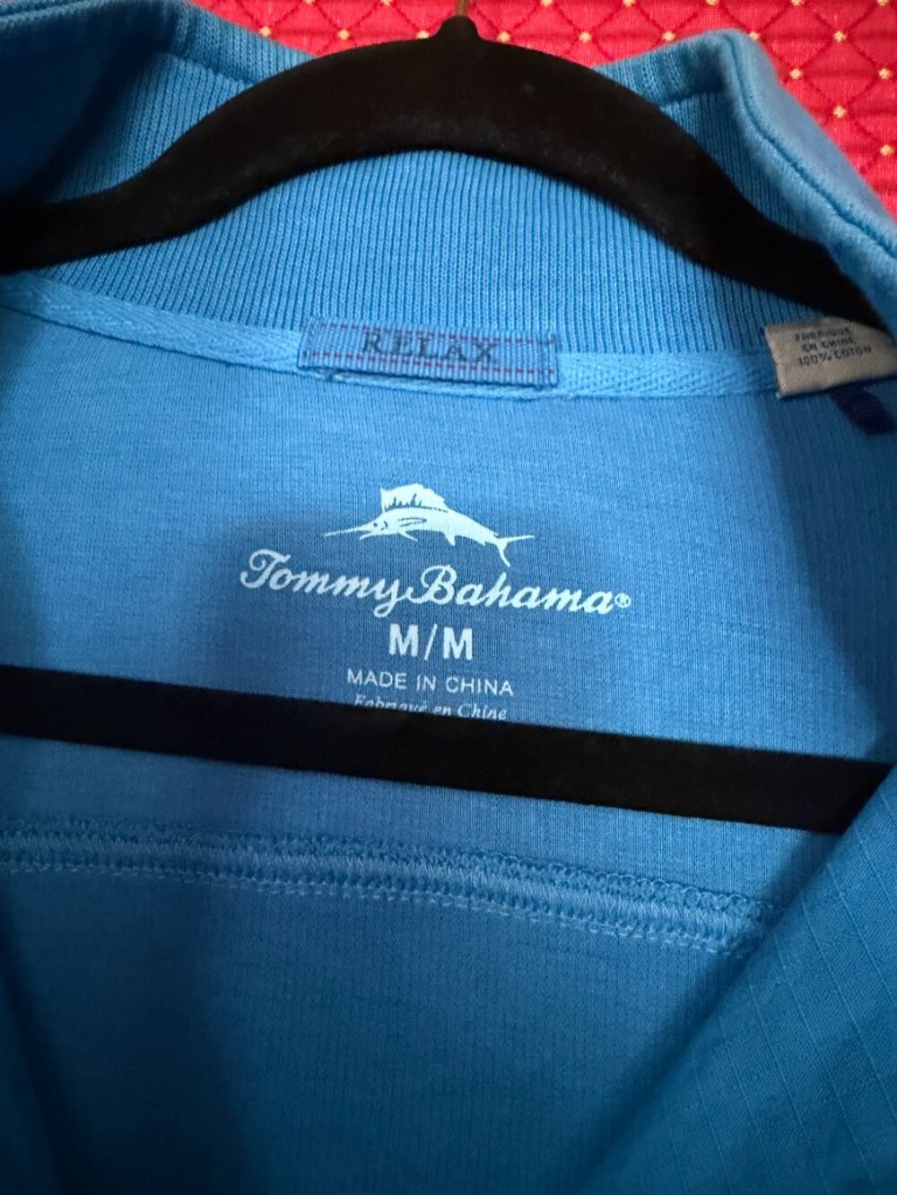 Tommy Bahama Mens Med Blue 100% Cotton Quarter Zip Pullover - Picture 4 of 6